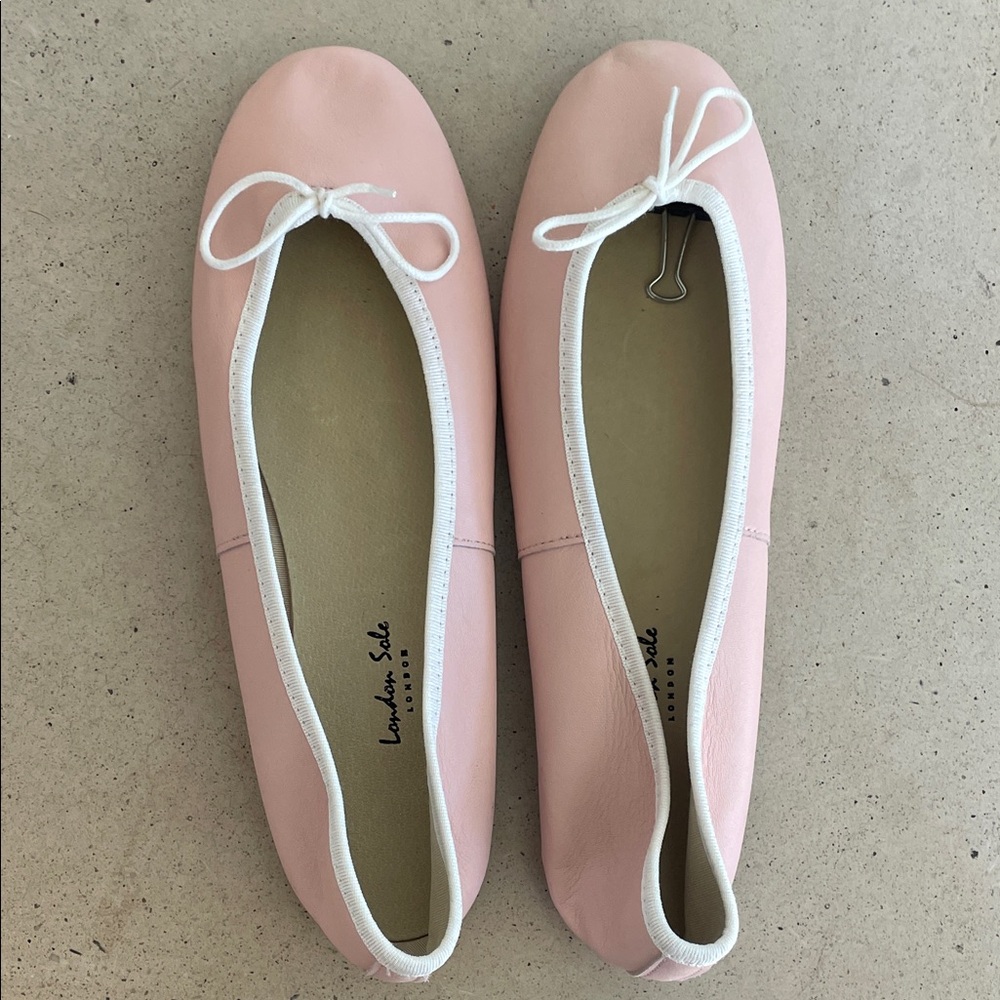 London Sole Blush Pink Flats with White Trim